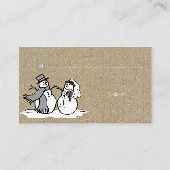 Winter Snowmen Bride & Groom Place Card (Front)