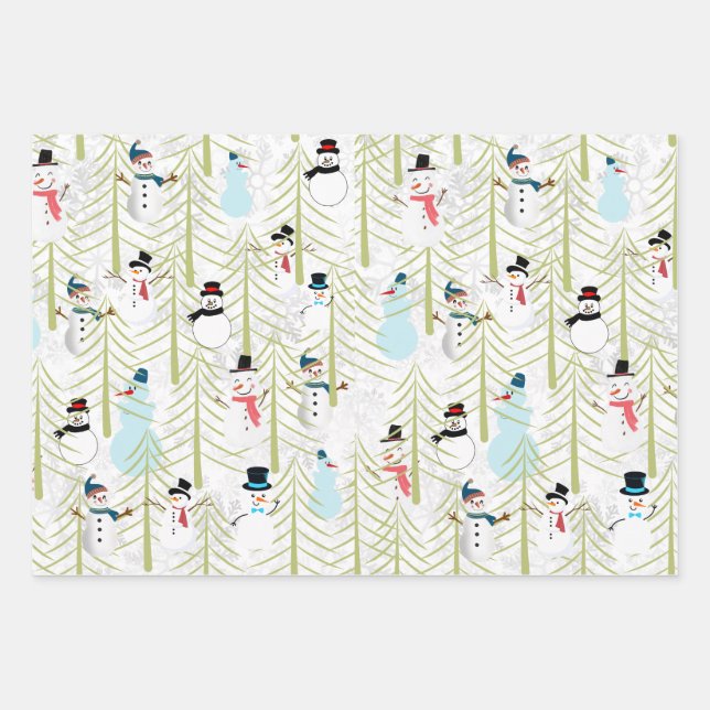Winter Snowmen Wrapping Paper Sheet (Front)
