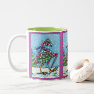 WINTER SNOWSHOES & COAT PINK FLAMINGO TREKKING Two-Tone COFFEE MUG