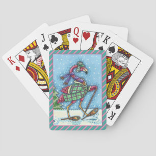 WINTER SNOWSHOES, PINK FLAMINGO, CUTE CHRISTMAS PLAYING CARDS