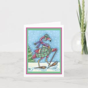 WINTER SNOWSHOES PINK FLAMINGO NOTE CARD Blank