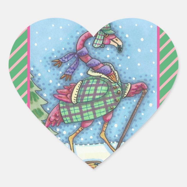 WINTER SNOWSHOES PINK FLAMINGO STICKERS Sheet Hrt (Front)