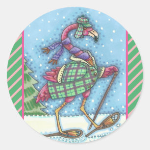 WINTER SNOWSHOES PINK FLAMINGO STICKERS Sheet Rnd