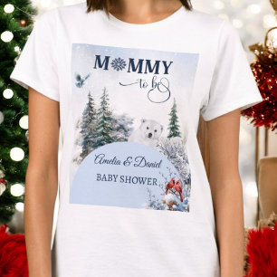Winter Snowy Bear Bird Mummy to be Baby Shower T-Shirt