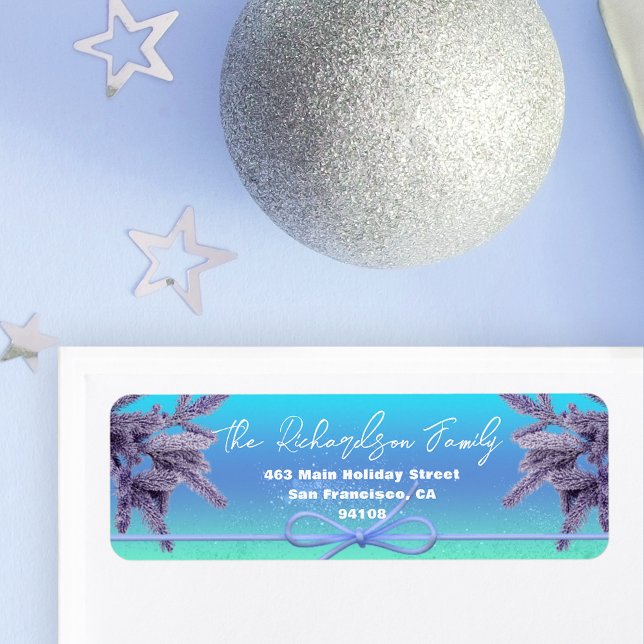  Winter Snowy Bow Tie Pine Branches Return Address Label (Creator Uploaded)
