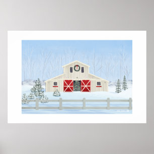 Winter Snowy Christmas Barn Extra Large Print