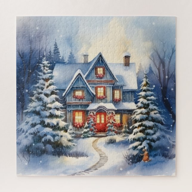 Winter Snowy Christmas House and Pathway  Jigsaw Puzzle (Vertical)