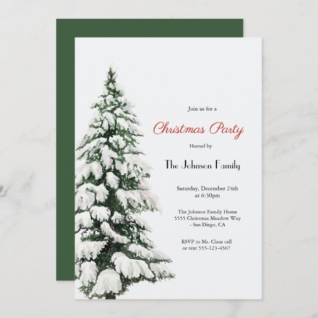 Winter Snowy Christmas Tree Christmas Party Invitation (Front/Back)