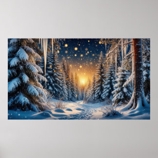 Winter Snowy Forest ❄️ Golden Light ✨ Festive Cosy Poster