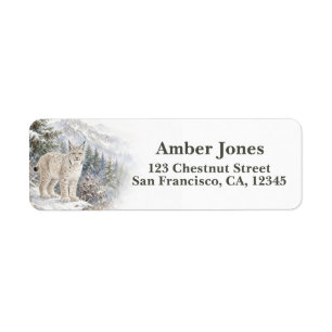 Winter Snowy Lynx Watercolor Return Address Label