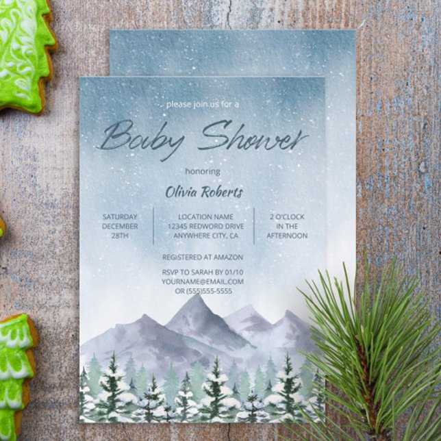 Winter Snowy Mountain Forest Baby Shower Invitation (Creator Uploaded)