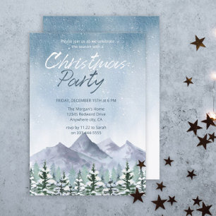 Winter Snowy Mountain Forest Christmas Party Invitation