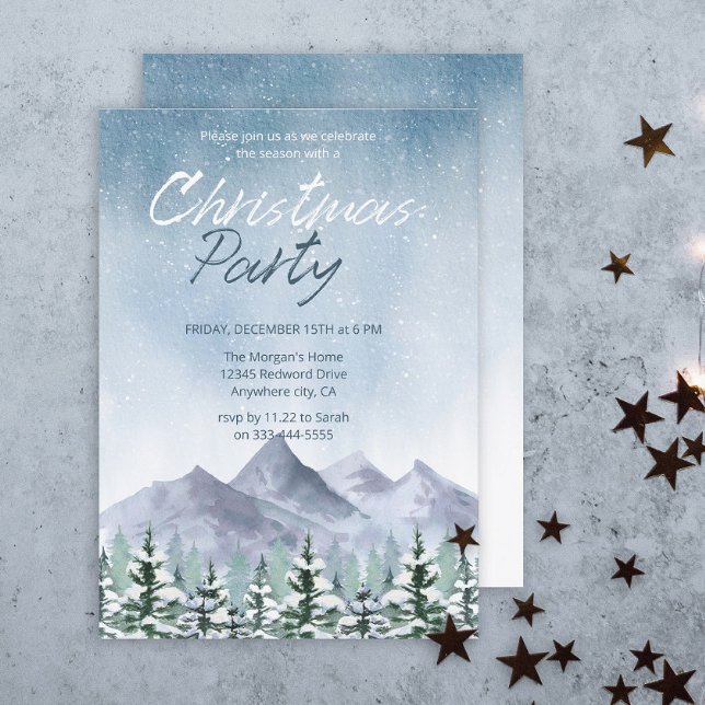 Winter Snowy Mountain Forest Christmas Party Invitation (Creator Uploaded)