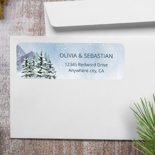 Winter Snowy Mountain Forest Return Address Label (Creator Uploaded)