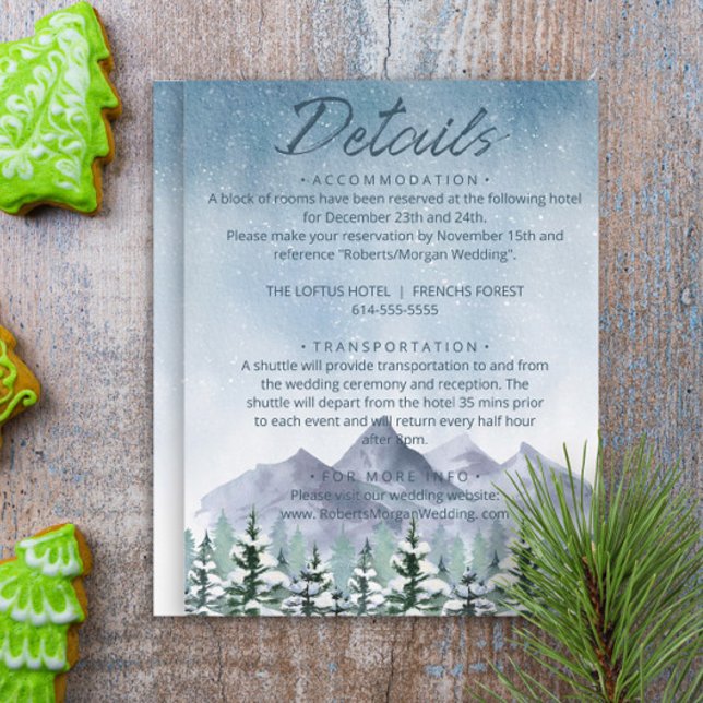 Winter Snowy Mountain Forest Wedding Details Enclosure Card (Creator Uploaded)