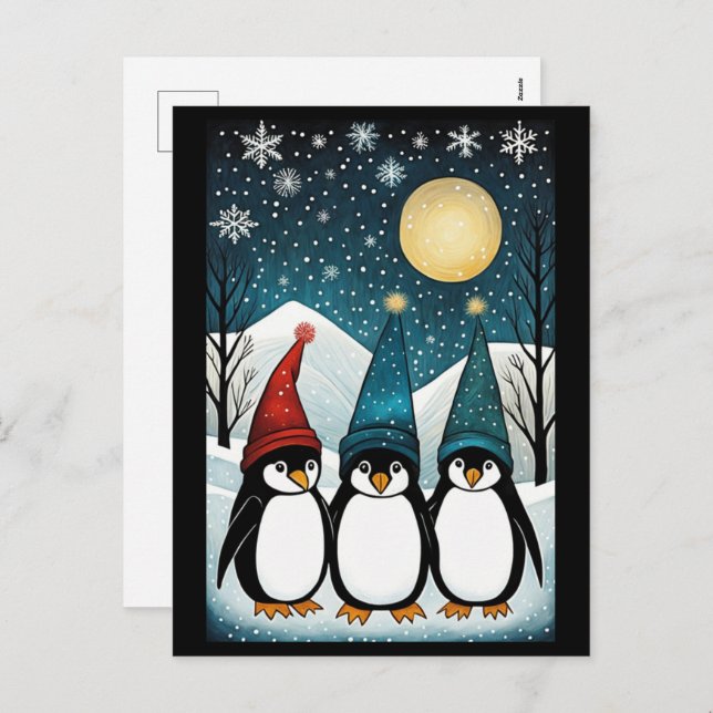 Winter Snowy Mountain Santa Penguin Christmas  Holiday Postcard (Front/Back)