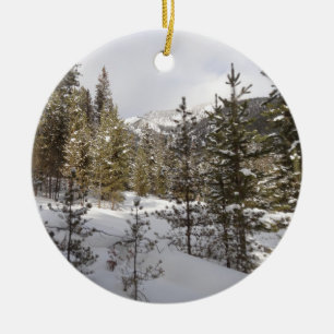 Winter Snowy Mountain Scene in Montana Ceramic Ornament