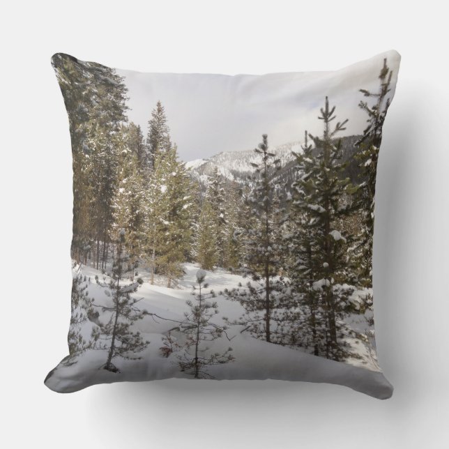 Winter Snowy Mountain Scene in Montana Cushion (Front)