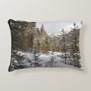 Winter Snowy Mountain Scene in Montana Decorative Cushion