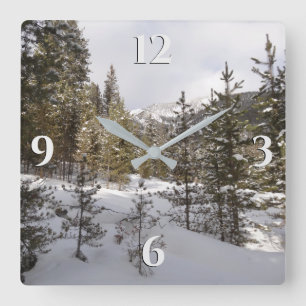 Winter Snowy Mountain Scene in Montana Square Wall Clock
