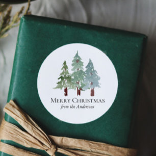 Winter Snowy Pine Christmas  Classic Round Sticker