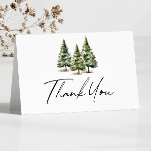 Winter Snowy Pine Tree Baby Shower Thank You Card