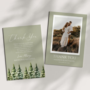 Winter Snowy Pine Tree Custom Photo Wedding Thank You Card