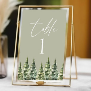 Winter Snowy Pine Tree Forest Wedding Table Number