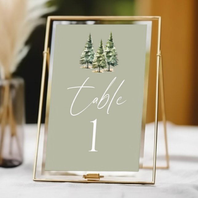 Winter Snowy Pine Tree Forest Wedding Table Number (Creator Uploaded)