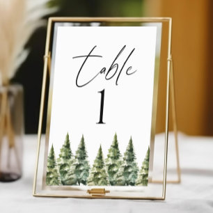 Winter Snowy Pine Tree Forest Wedding Table Number