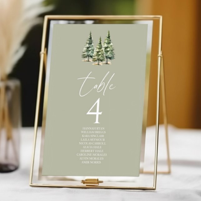 Winter Snowy Pine Tree Forest Wedding Table Number (Creator Uploaded)