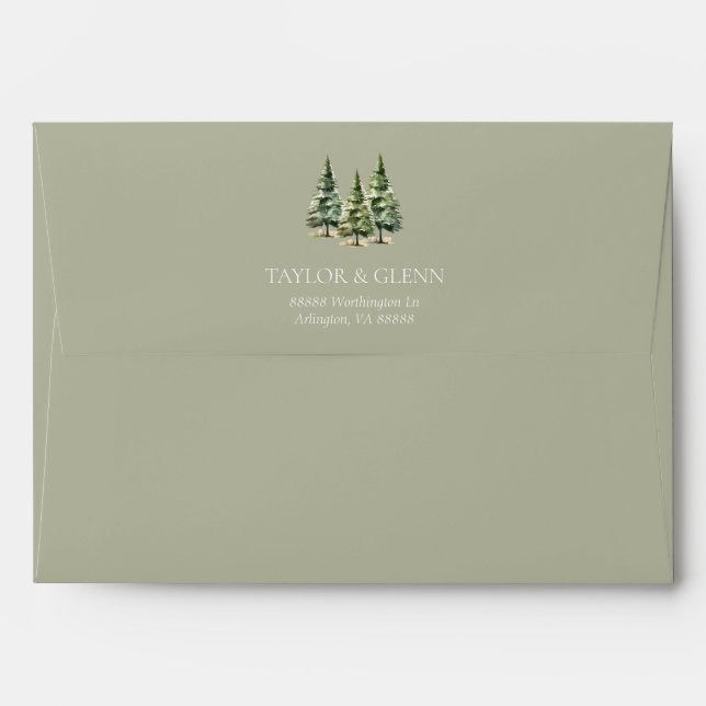Winter Snowy Pine Tree Wedding Envelope (Back (Top Flap))