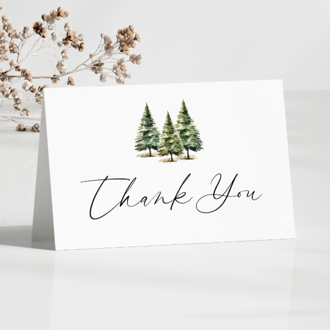 Winter Snowy Pine Tree Wedding Thank You Card (Creator Uploaded)