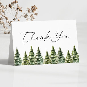 Winter Snowy Pine Tree Wedding Thank You Card