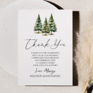 Winter Snowy Pine Tree Wedding  Thank You Card