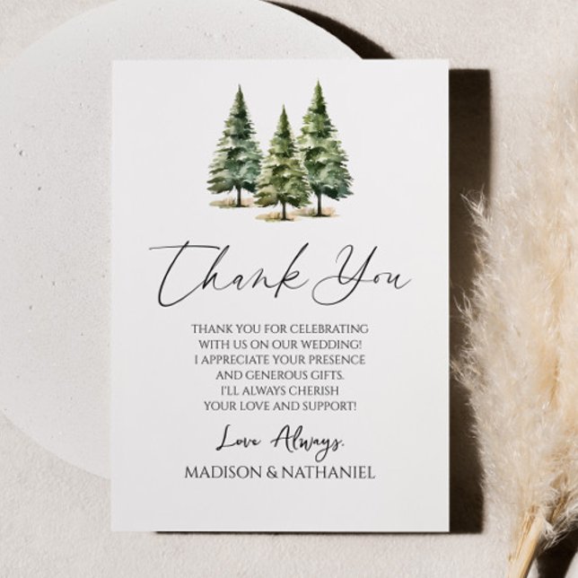 Winter Snowy Pine Tree Wedding  Thank You Card (Creator Uploaded)