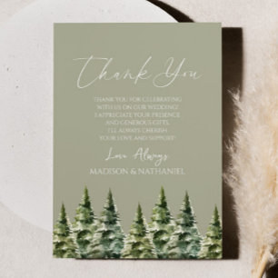 Winter Snowy Pine Tree Wedding  Thank You Card