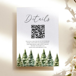 Winter Snowy Pine Trees QR Code Wedding Details Enclosure Card