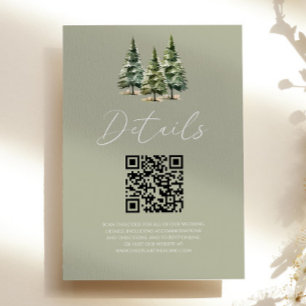 Winter Snowy Pine Trees QR Code Wedding Details Enclosure Card