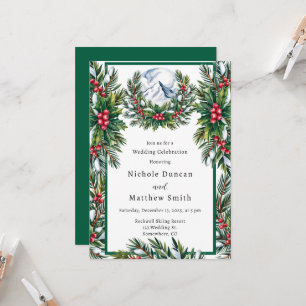 Winter Snowy Pine Wreath Wedding Celebration  Invitation