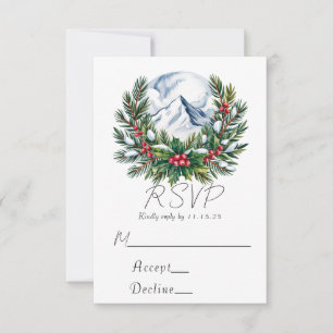 Winter Snowy Pine Wreath Wedding RSVP Card