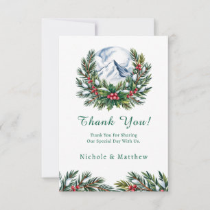 Winter Snowy Pine Wreath Wedding Thank You Card