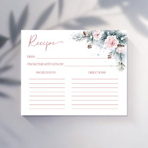 Winter snowy pines bridal shower recipe card