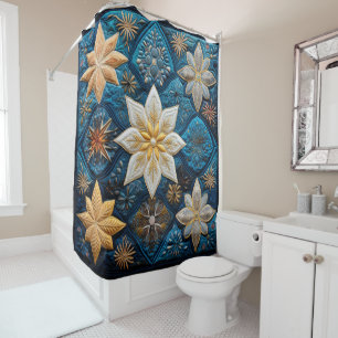 Winter Snowy Quilt Shower Curtain