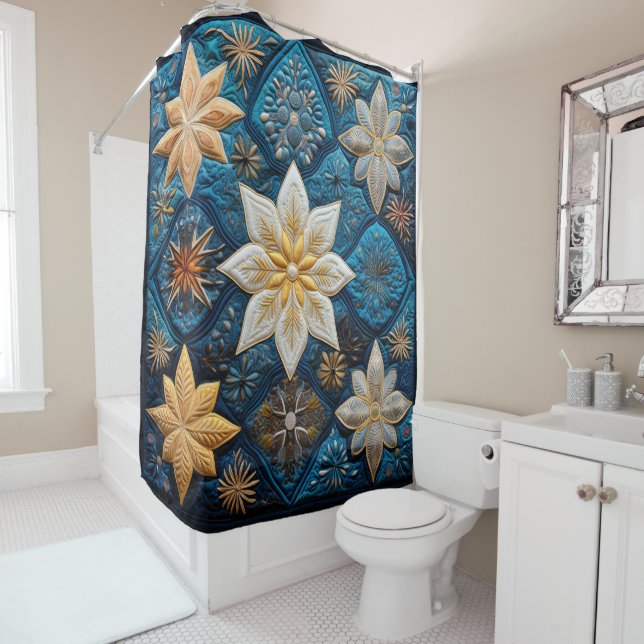 Winter Snowy Quilt Shower Curtain (In Situ)