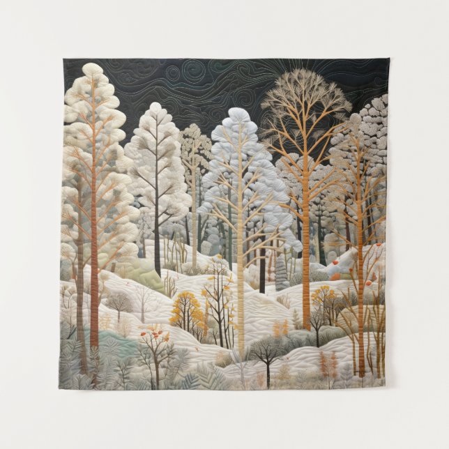 Winter Snowy Quilt Tapestry (Front)