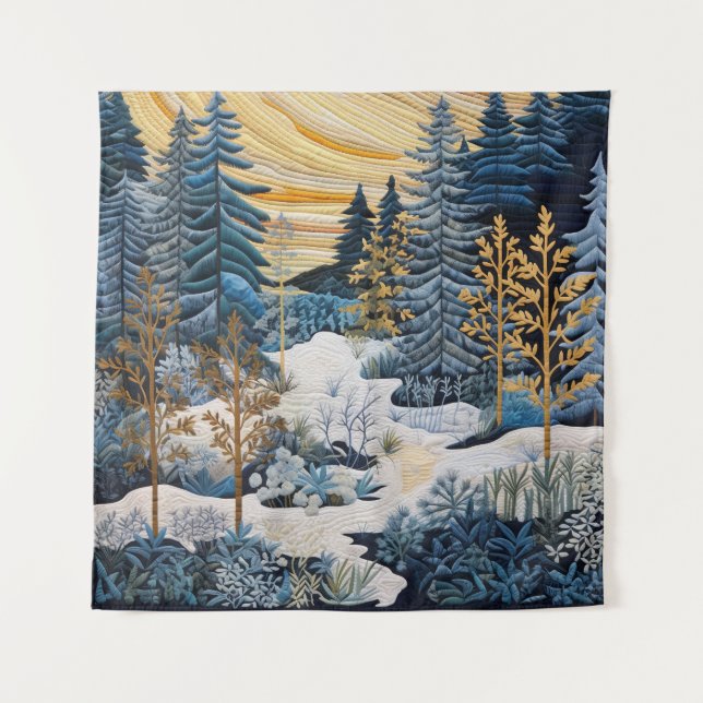 Winter Snowy Quilt Tapestry (Front)