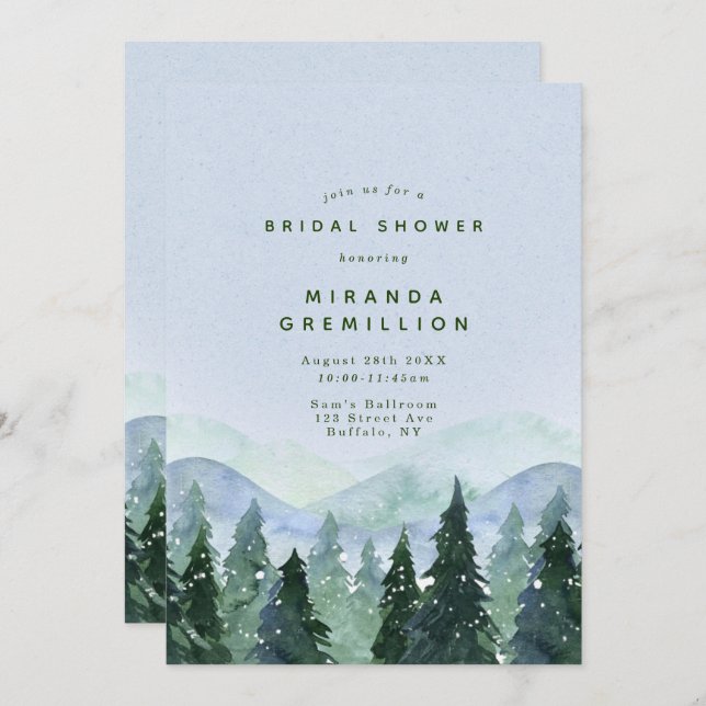 Winter Snowy Wilderness Trees Bridal Shower Invitation (Front/Back)