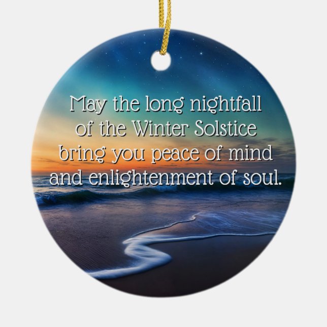 Winter Solstice Blessing Beach and Ocean Night Ceramic Ornament (Front)