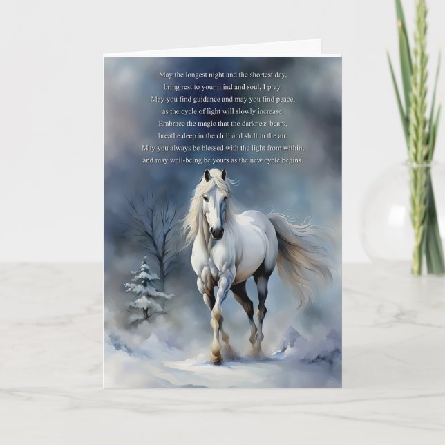 Winter Solstice Blessing Horse in the Snow Night Card (Front)